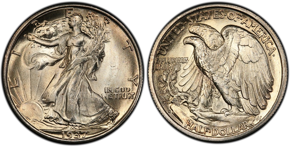 1937-S Walking Liberty Half Dollar showing the S mint mark and sharp gown line detail on Liberty's obverse