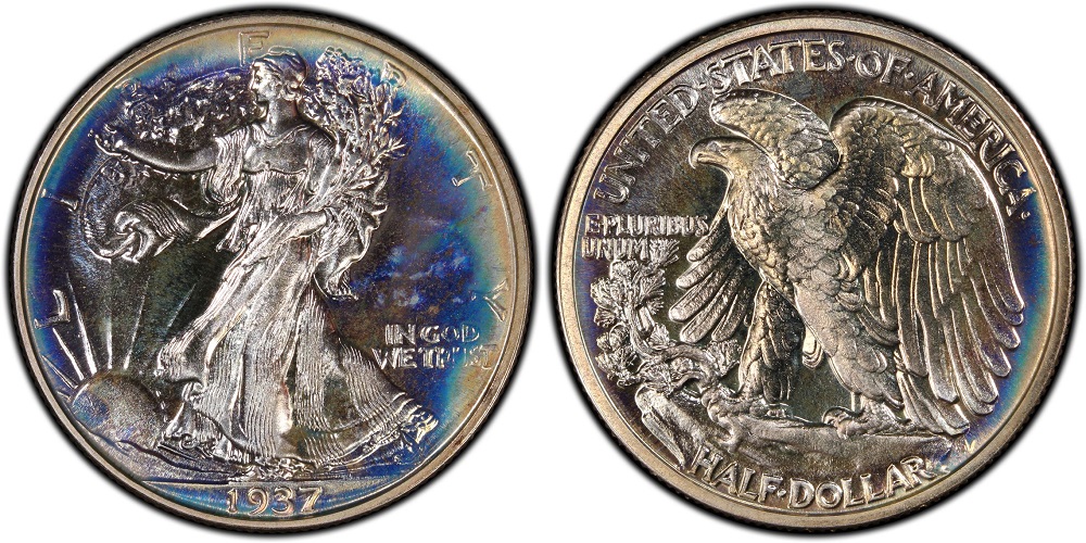 1937 Proof Walking Liberty Half Dollar showing mirror-like fields and frosted design elements characteristic of a Depression-era proof coin