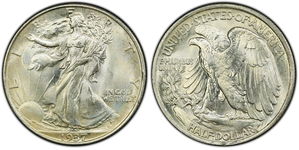 1937 Philadelphia no mint mark Walking Liberty Half Dollar in gem uncirculated condition showing frosty white luster